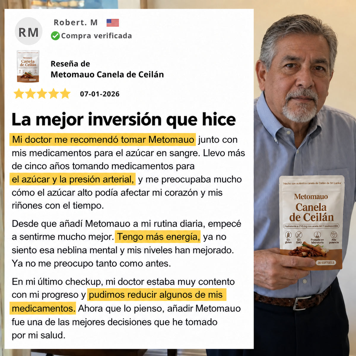 Canela de Ceilán (equivalente a 7200 mg) con aceite MCT