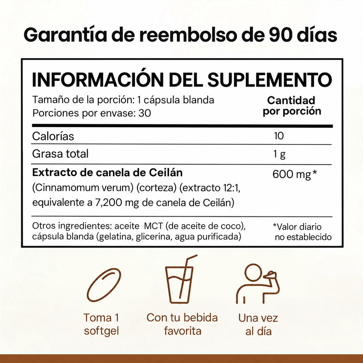 Canela de Ceilán (equivalente a 7200 mg) con aceite MCT