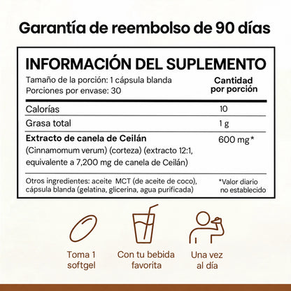 Canela de Ceilán (equivalente a 7200 mg) con aceite MCT